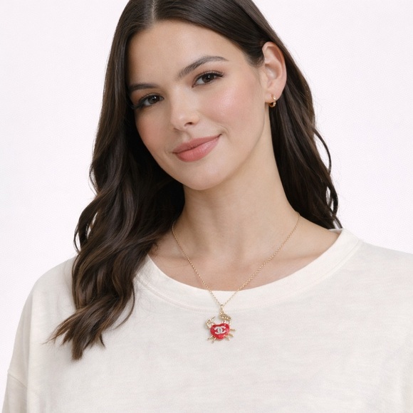 Jewelry - Red & Pearl Gold Crab 18” Infinity Necklace